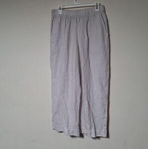 Tahari 100% Linen Cropped Wide Leg Pull On Pants Stretchy Waisband Pockets Sz M.